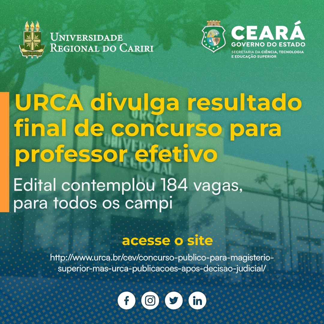 URCA divulga resultado final do maior concurso para professor efetivo realizado pela Instituição