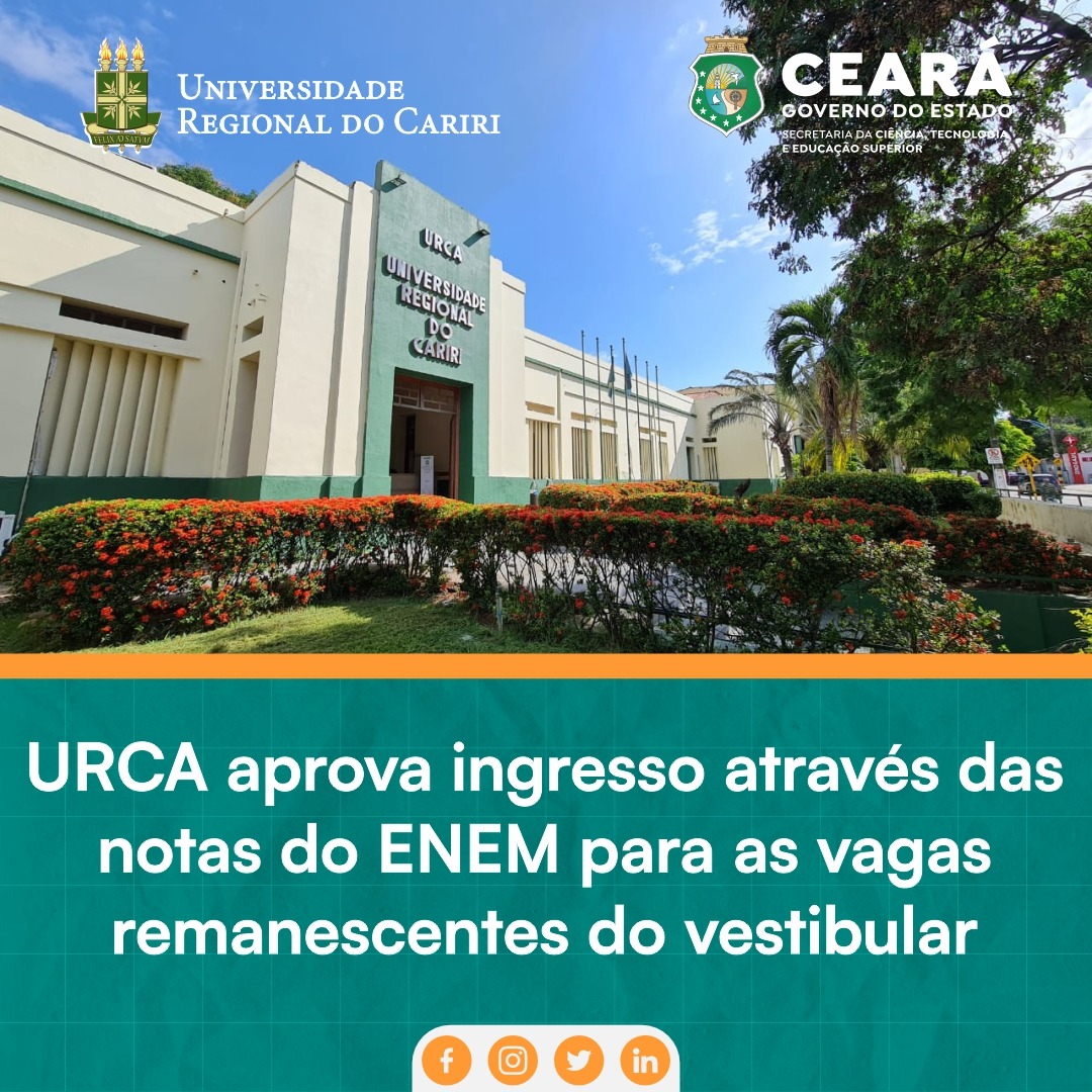 URCA aprova ingresso através das notas do ENEM para as vagas remanescentes do vestibular
