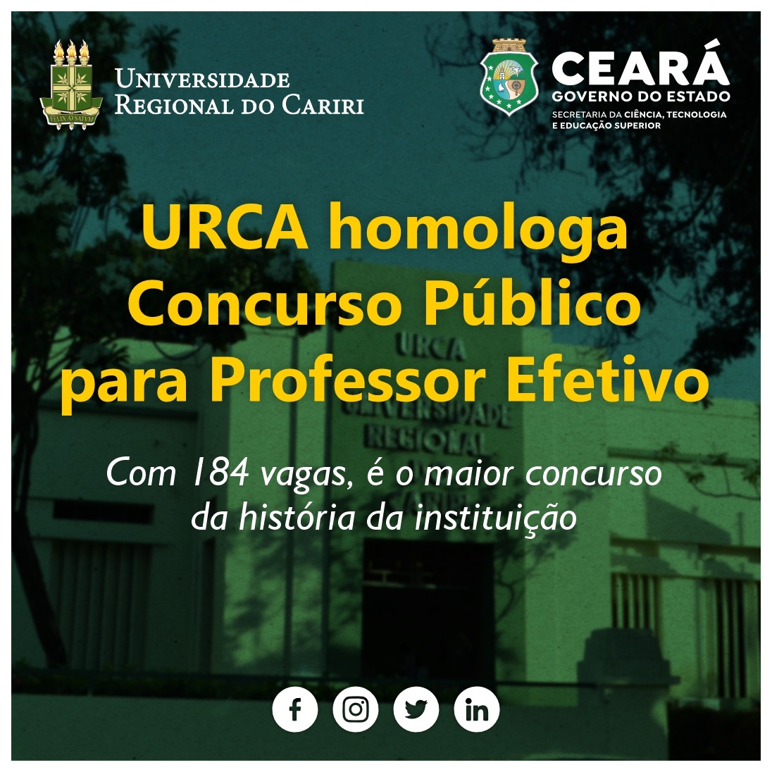 URCA homologa concurso público para professor efetivo