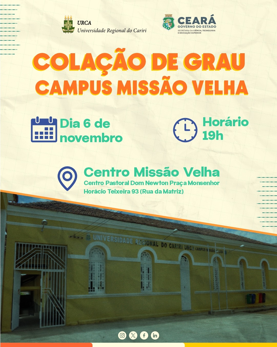 Colação de Grau no campus de Missão Velha acontece neste dia 6.11